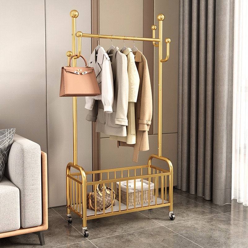 Gold Bar Coat Rack – Rolling Freestanding Stand