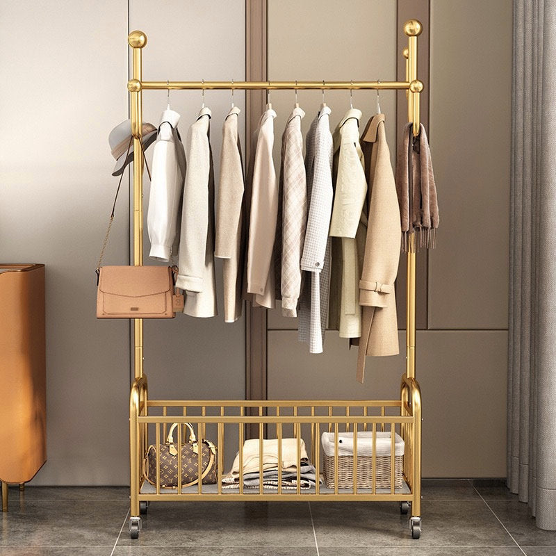 Gold Bar Coat Rack – Rolling Freestanding Stand