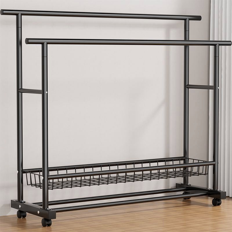 Black Double Bar Coat Rack – Freestanding Rolling Stand