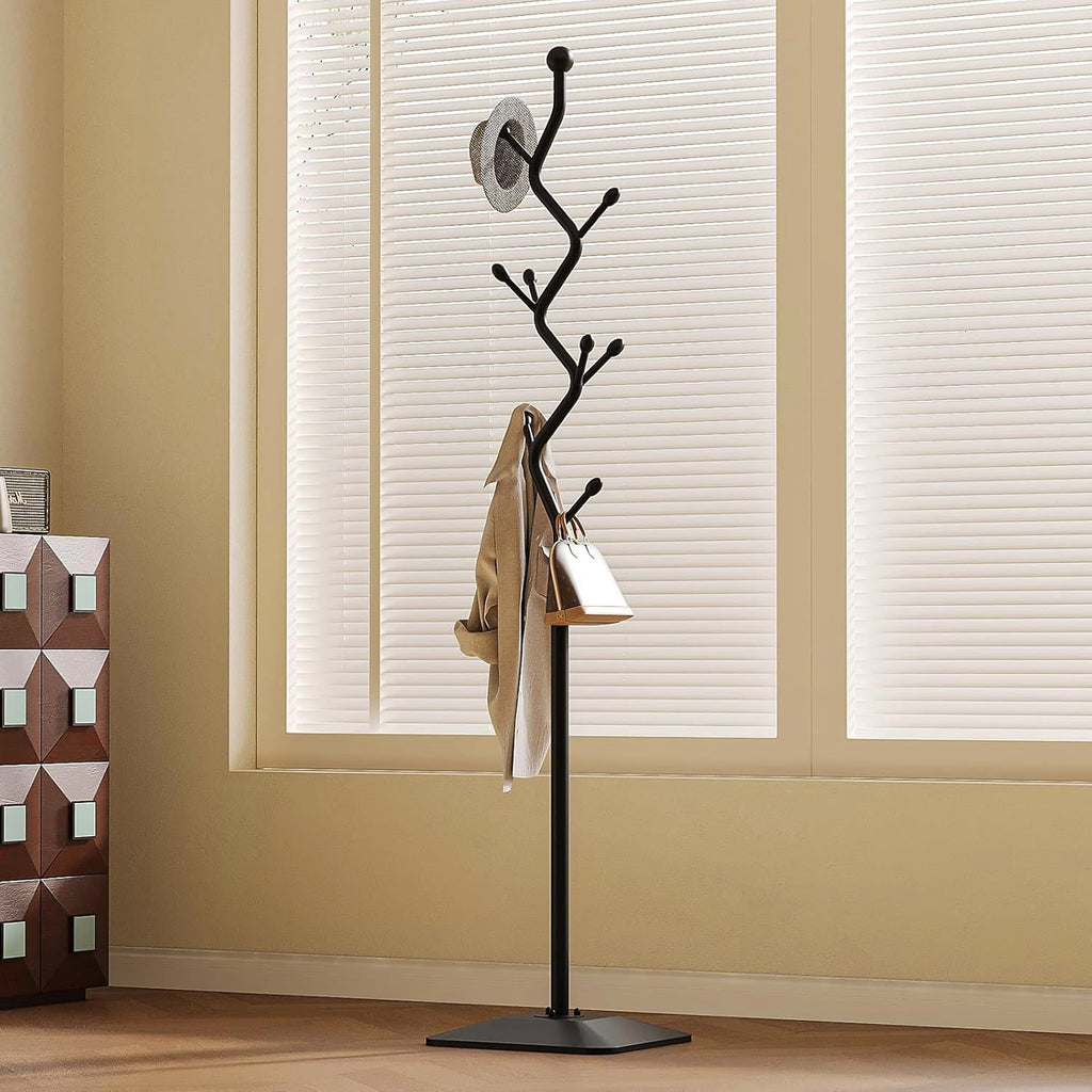 Black Tree Coat Rack – Metal Stand with Iron Base
