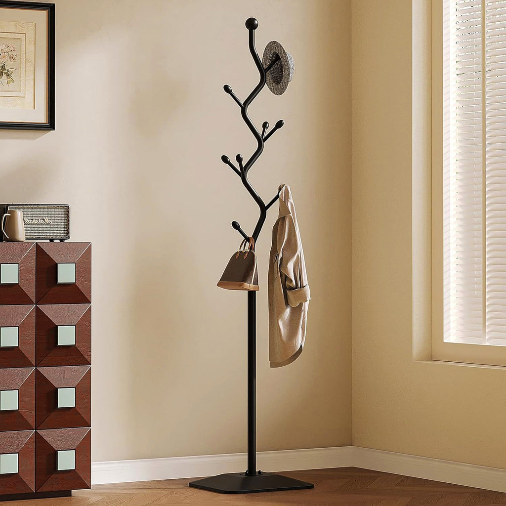 Black Tree Coat Rack – Metal Stand with Iron Base